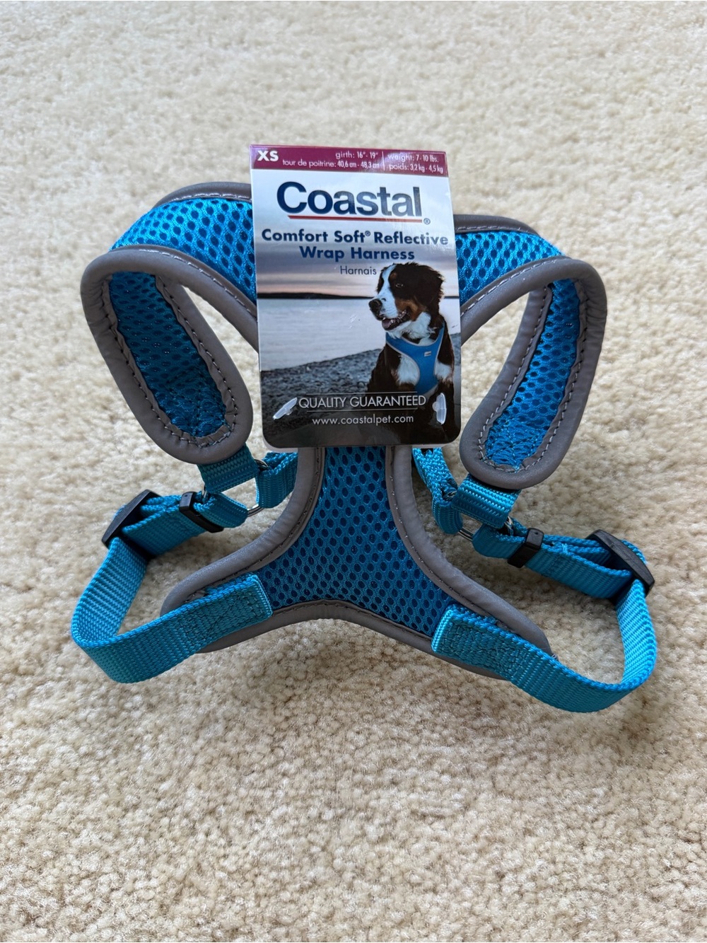 NWT Coastal Blue Comfort Soft Back Clip Dog Harness - Size XS - Reflective